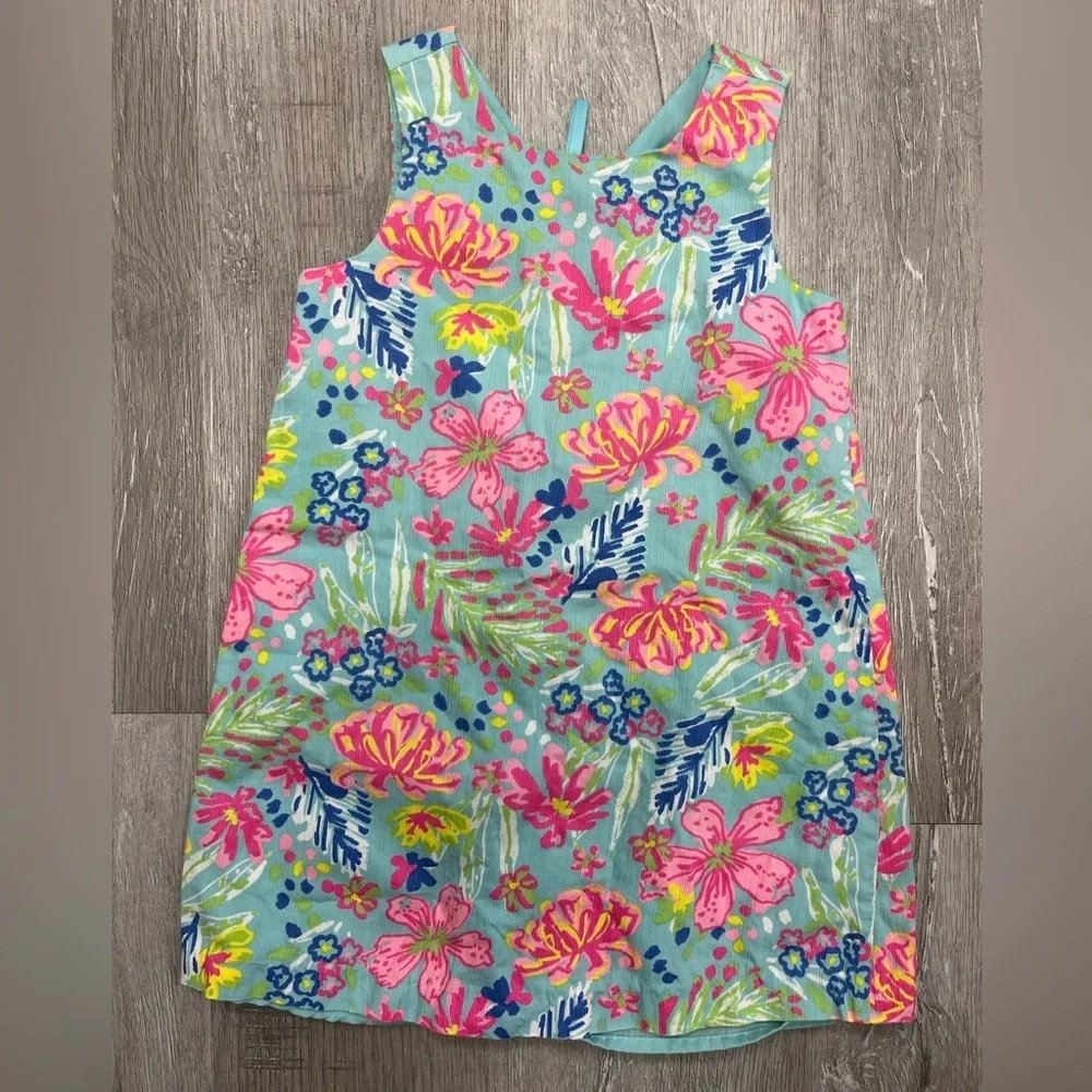 Tommy Bahama size 5t Girls Floral Sundress in Aqua with Pink & Yellow Blossoms